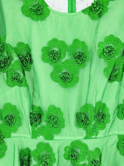 Pre - loved PAROSH Floral Embroidery Green Size Large Midi Dress at Reems Closet