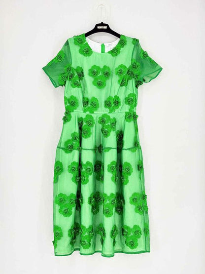 Pre - loved PAROSH Floral Embroidery Green Size Large Midi Dress at Reems Closet