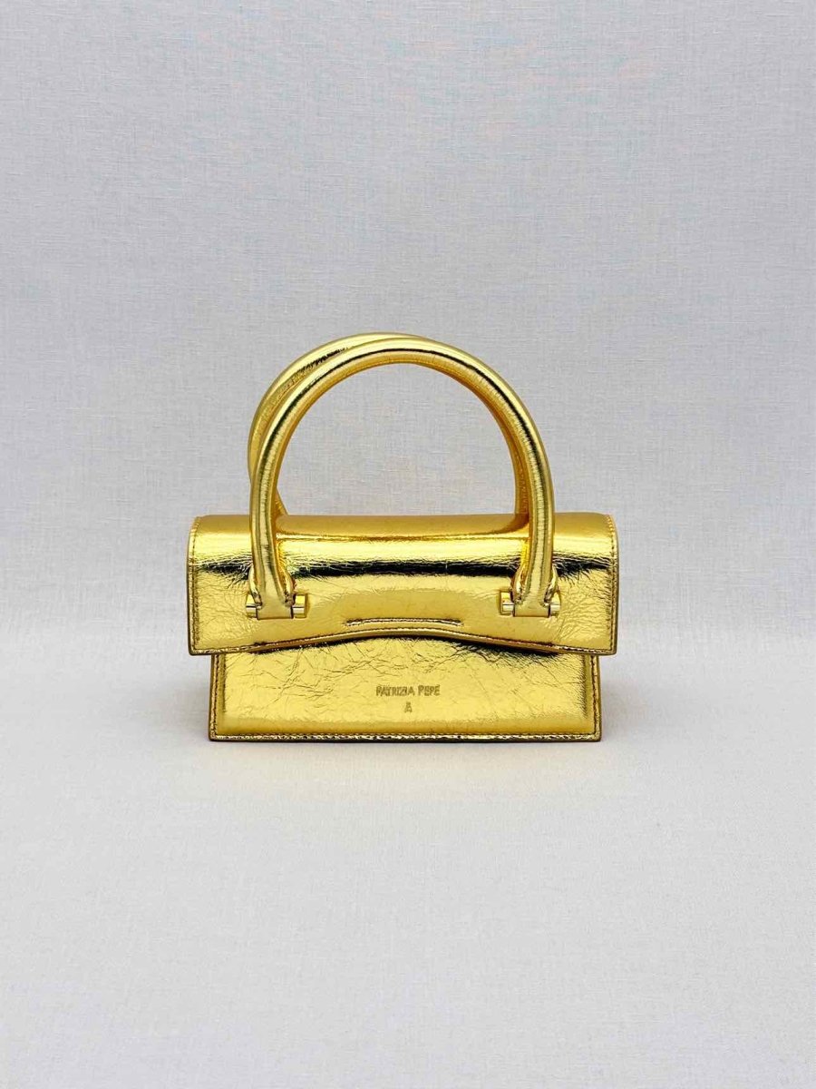 Pre - loved PATRIZIA PEPE Fly Bamby Metallic Gold Top Handle at Reems Closet