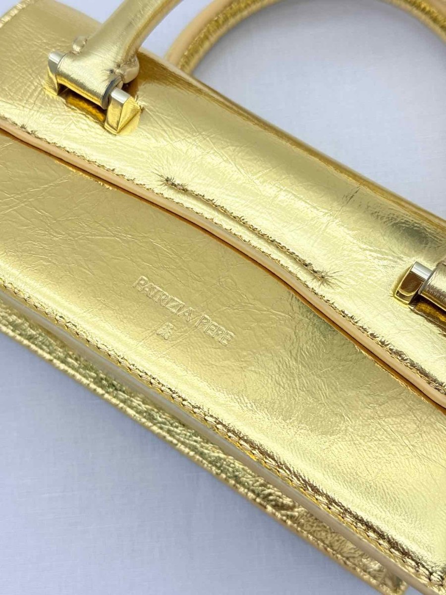 Pre - loved PATRIZIA PEPE Fly Bamby Metallic Gold Top Handle at Reems Closet