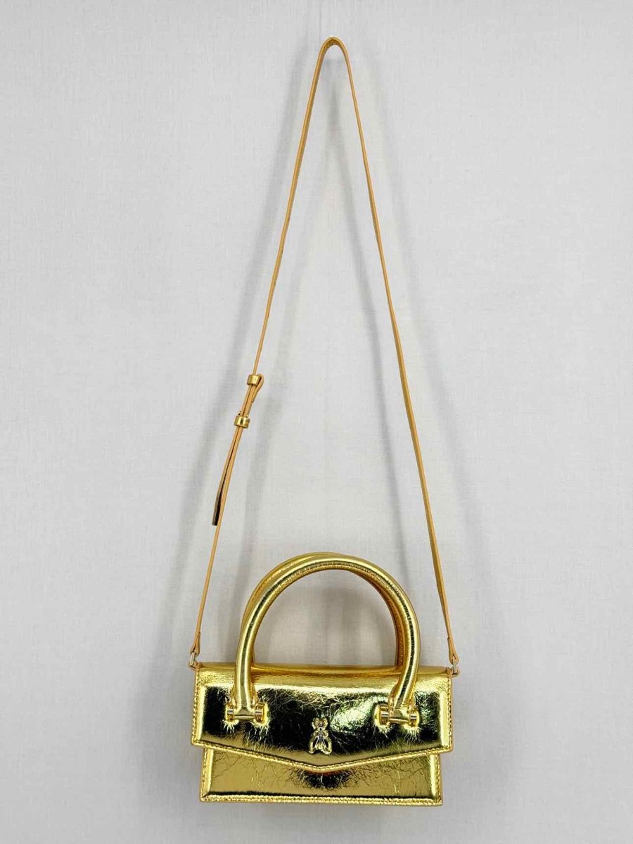 Pre - loved PATRIZIA PEPE Fly Bamby Metallic Gold Top Handle at Reems Closet