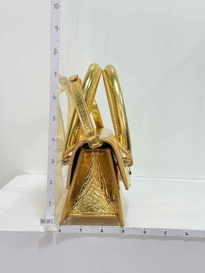 Pre - loved PATRIZIA PEPE Fly Bamby Metallic Gold Top Handle at Reems Closet