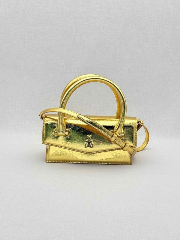 Pre - loved PATRIZIA PEPE Fly Bamby Metallic Gold Top Handle at Reems Closet