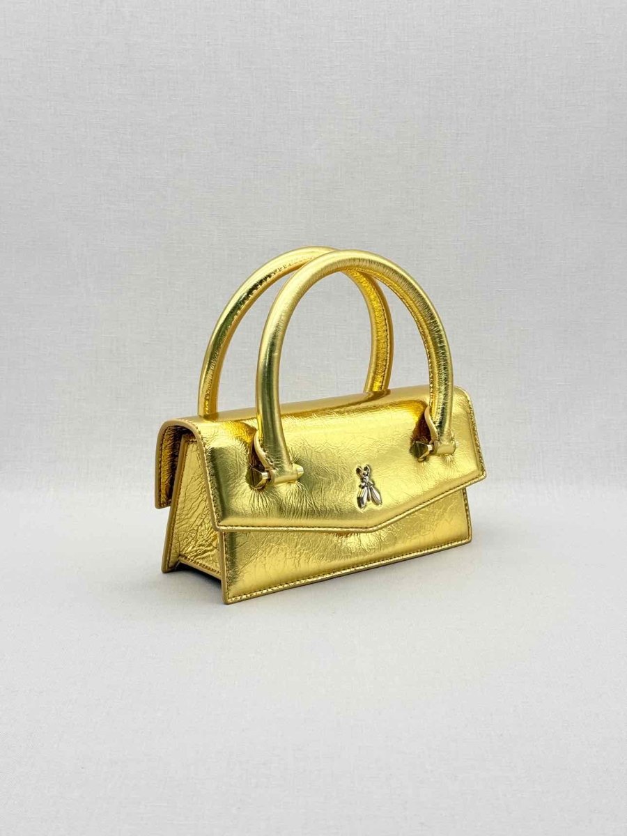 Pre - loved PATRIZIA PEPE Fly Bamby Metallic Gold Top Handle at Reems Closet