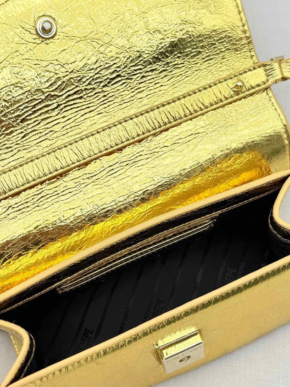 Pre - loved PATRIZIA PEPE Fly Bamby Metallic Gold Top Handle at Reems Closet