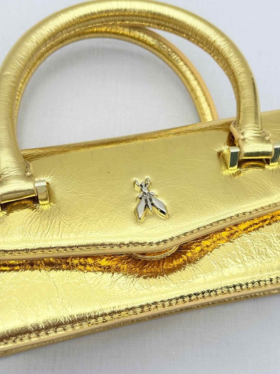 Pre - loved PATRIZIA PEPE Fly Bamby Metallic Gold Top Handle at Reems Closet