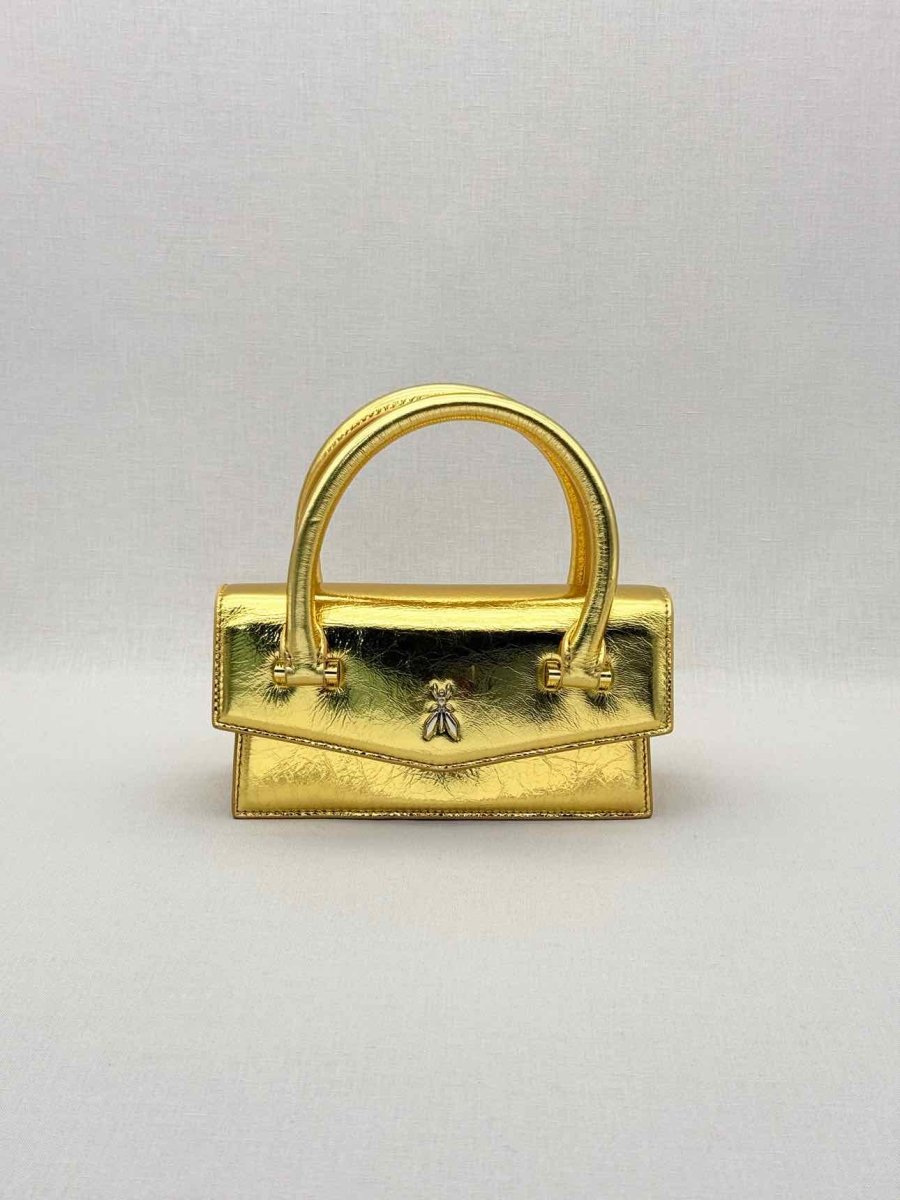 Pre - loved PATRIZIA PEPE Fly Bamby Metallic Gold Top Handle at Reems Closet