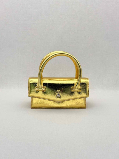 Pre - loved PATRIZIA PEPE Fly Bamby Metallic Gold Top Handle at Reems Closet