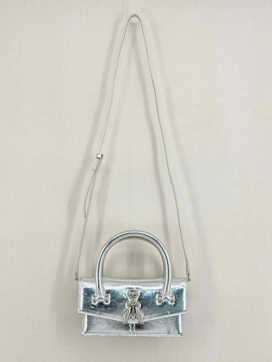 Pre - loved PATRIZIA PEPE Fly Bamby Metallic Silver Top Handle at Reems Closet