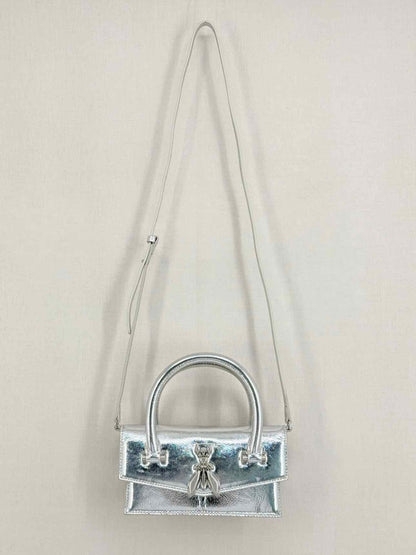 Pre - loved PATRIZIA PEPE Fly Bamby Metallic Silver Top Handle at Reems Closet