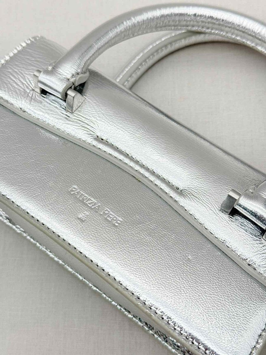 Pre - loved PATRIZIA PEPE Fly Bamby Metallic Silver Top Handle at Reems Closet