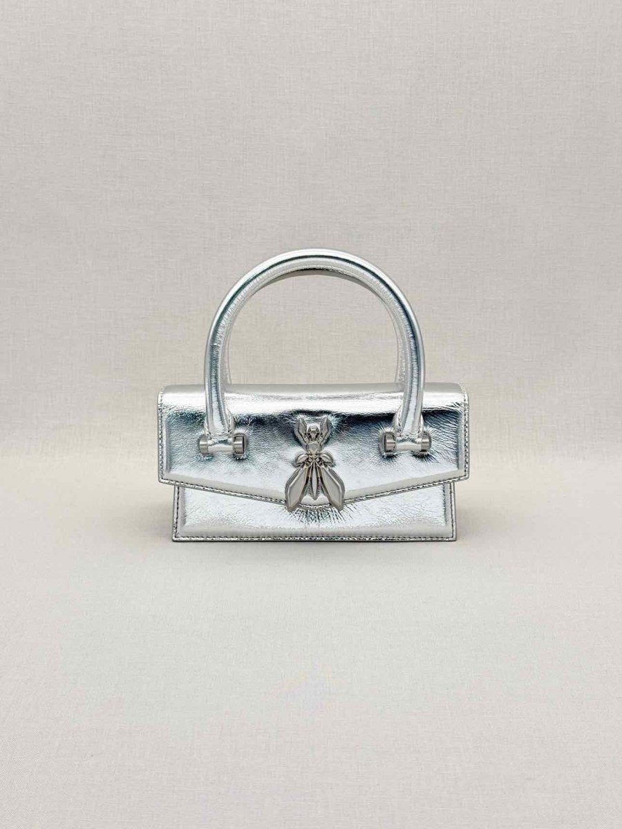Pre - loved PATRIZIA PEPE Fly Bamby Metallic Silver Top Handle at Reems Closet