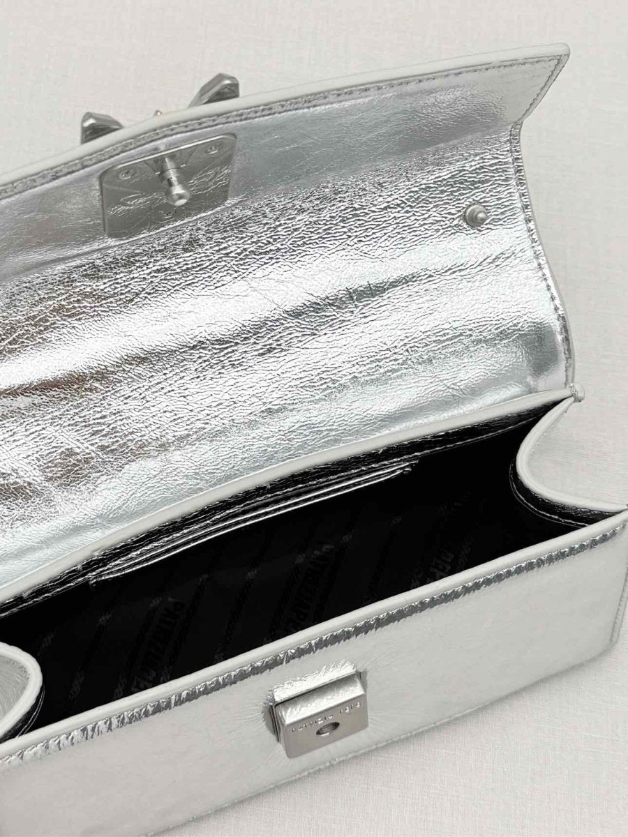 Pre - loved PATRIZIA PEPE Fly Bamby Metallic Silver Top Handle at Reems Closet