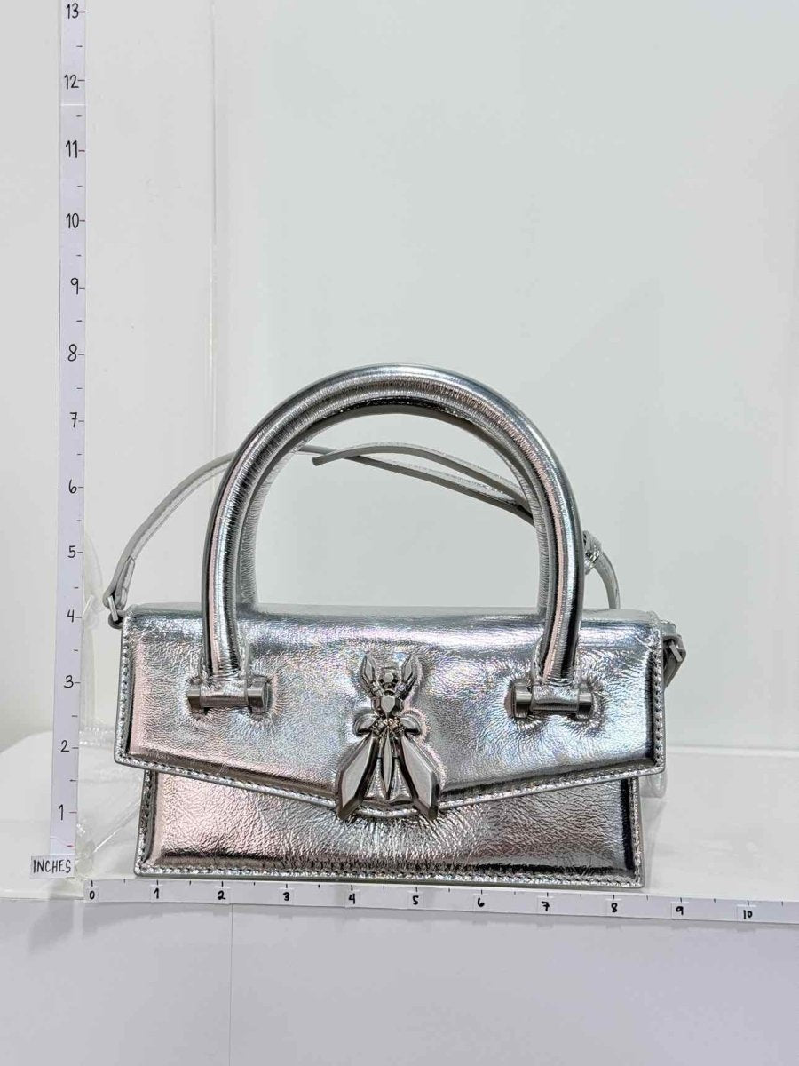 Pre - loved PATRIZIA PEPE Fly Bamby Metallic Silver Top Handle at Reems Closet