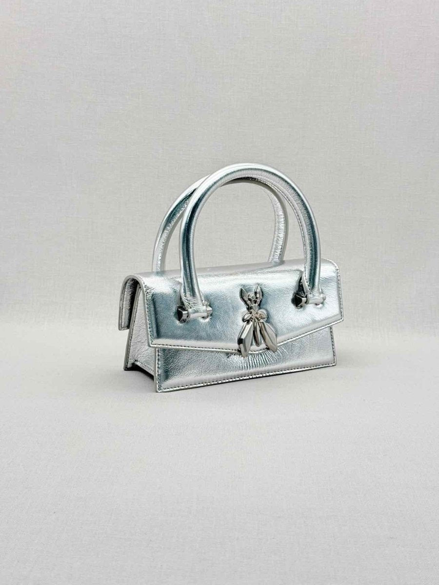Pre - loved PATRIZIA PEPE Fly Bamby Metallic Silver Top Handle at Reems Closet