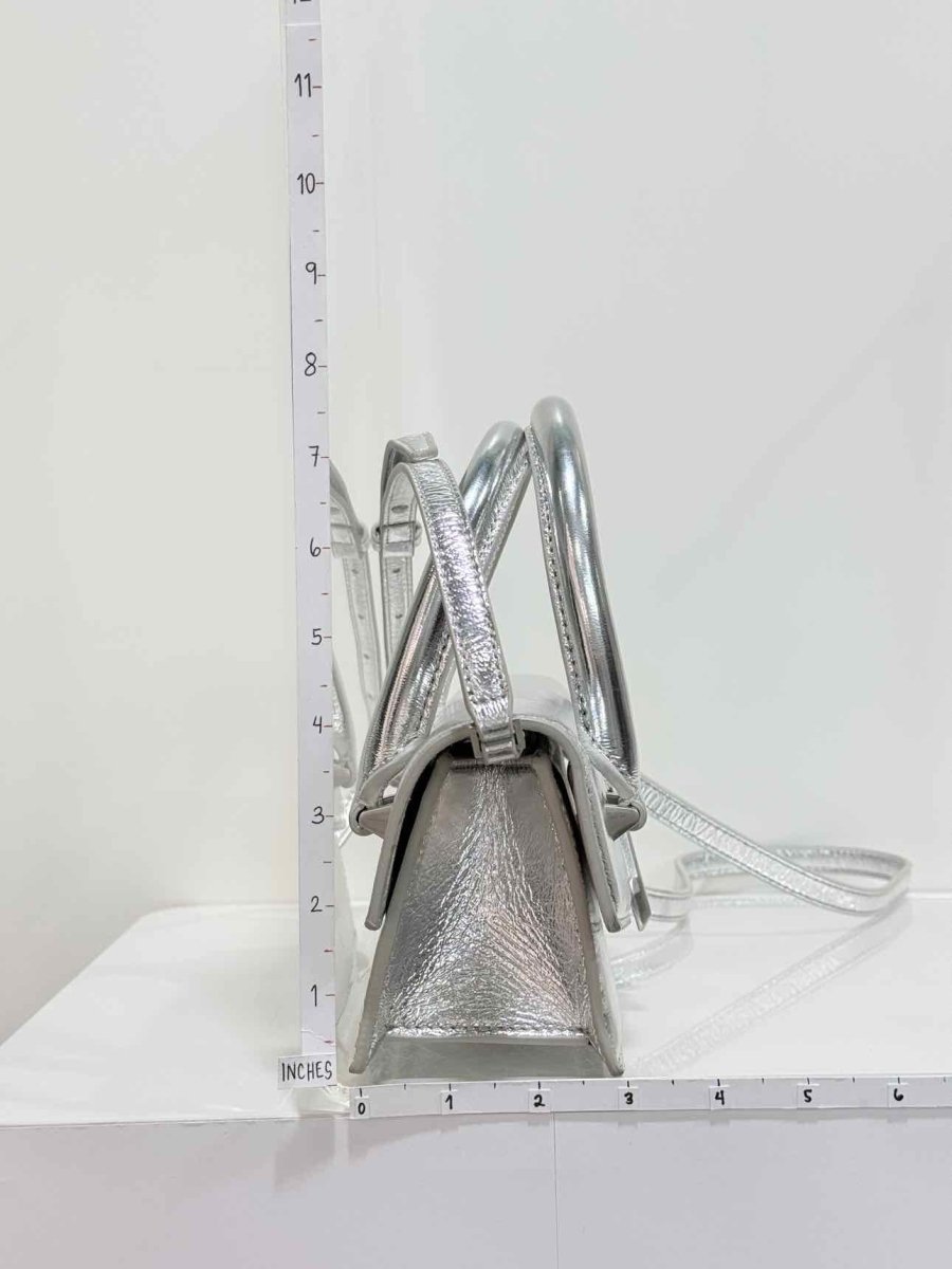 Pre - loved PATRIZIA PEPE Fly Bamby Metallic Silver Top Handle at Reems Closet