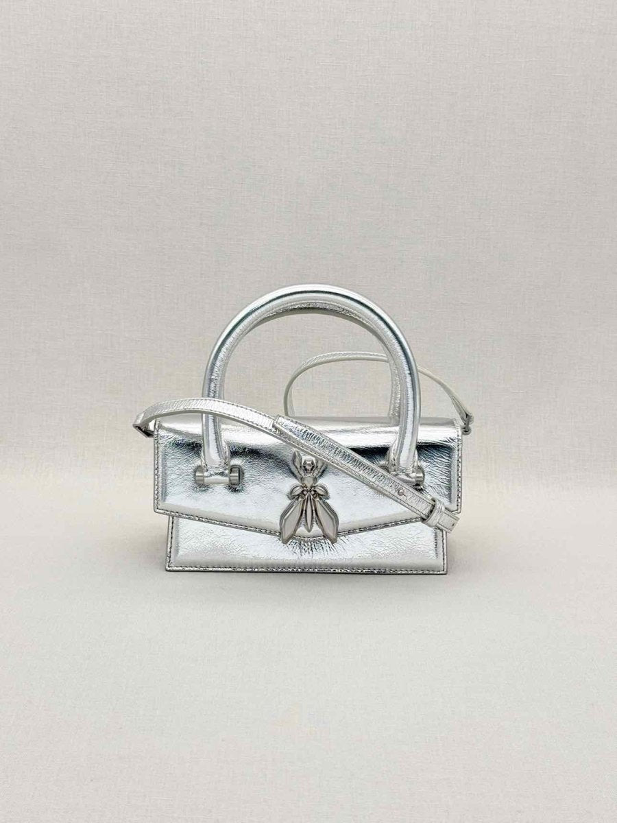 Pre - loved PATRIZIA PEPE Fly Bamby Metallic Silver Top Handle at Reems Closet