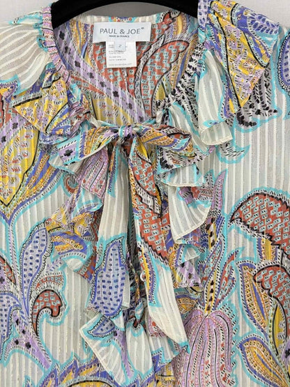 Pre-loved PAUL & JOE White Multicolor Size Medium Blouse at Reems Closet