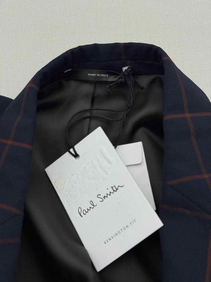 Pre - loved PAUL SMITH Navy Blue & Orange Plaid Size US 10 Jacket at Reems Closet