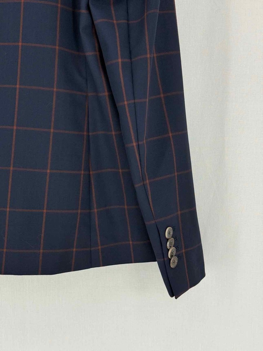 Pre - loved PAUL SMITH Navy Blue & Orange Plaid Size US 10 Jacket at Reems Closet