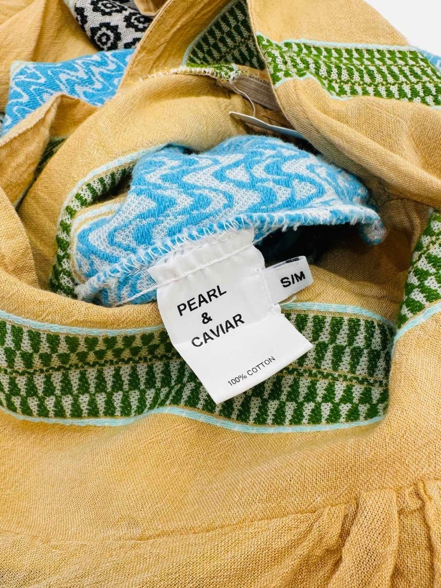 Pre-loved PEARL & CAVIAR Zakar Beige w/ Blue & Green Maxi Dress from Reems Closet