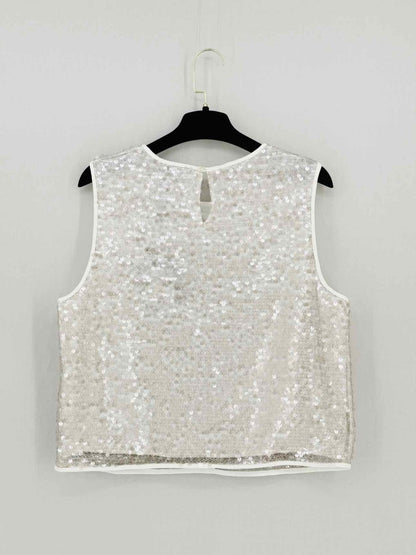 Pre - loved PESERICO Beige Sequin Embellished Size US 10 Outfit Set at Reems Closet