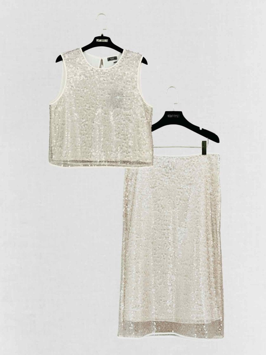 Pre - loved PESERICO Beige Sequin Embellished Size US 10 Outfit Set at Reems Closet