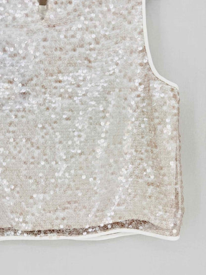 Pre - loved PESERICO Beige Sequin Embellished Size US 10 Outfit Set at Reems Closet