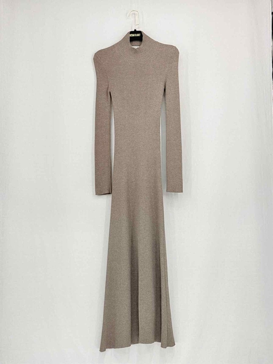 Pre - loved PETER DO Taupe Ribbed Size Small Midi Dress at Reems Closet