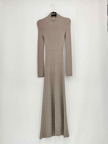 Pre - loved PETER DO Taupe Ribbed Size Small Midi Dress at Reems Closet