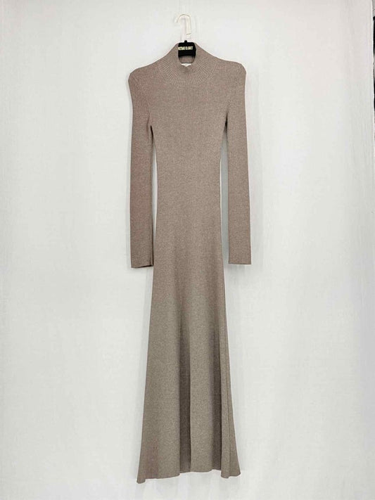 Pre - loved PETER DO Taupe Ribbed Size Small Midi Dress at Reems Closet