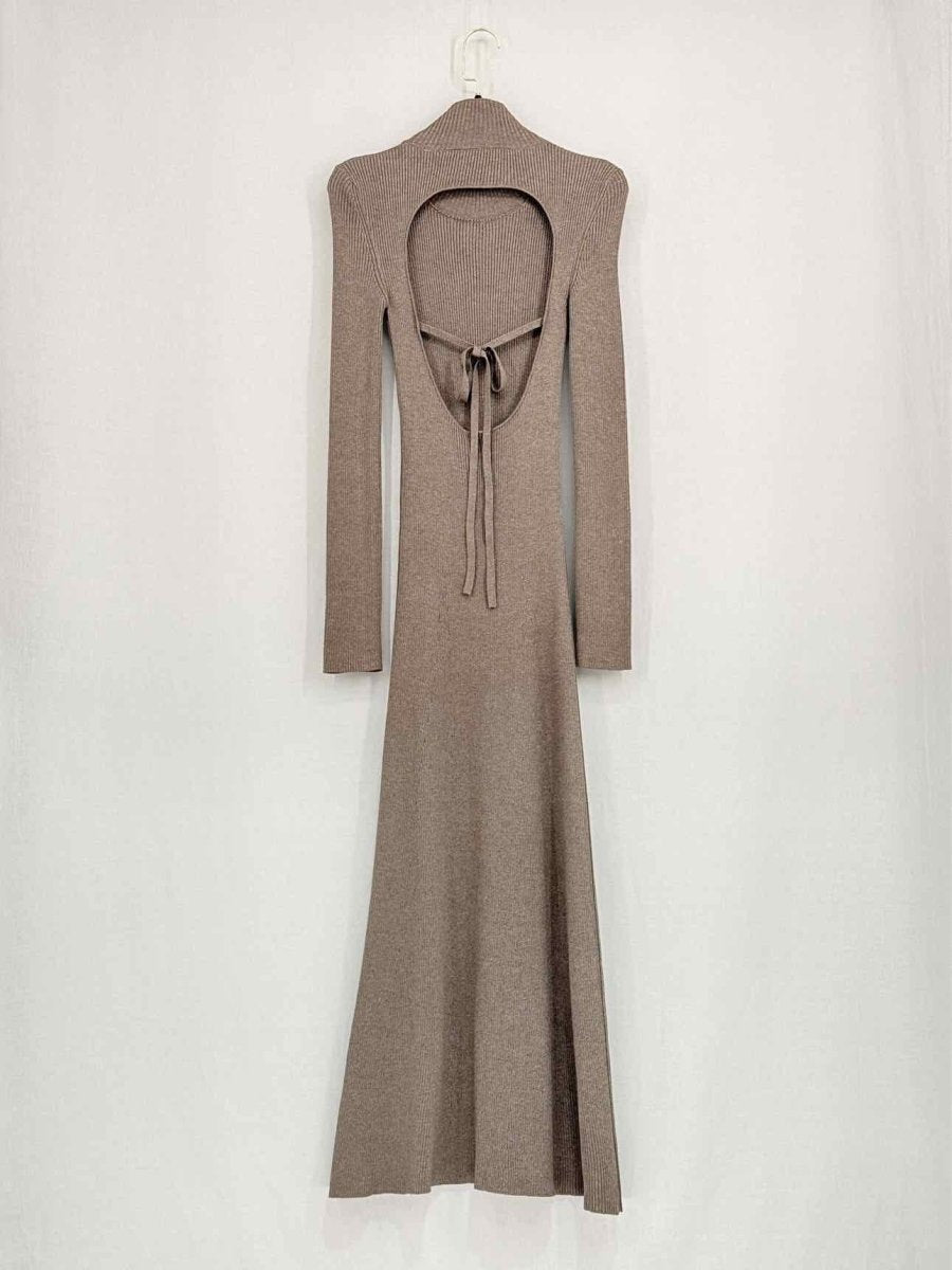 Pre - loved PETER DO Taupe Ribbed Size Small Midi Dress at Reems Closet