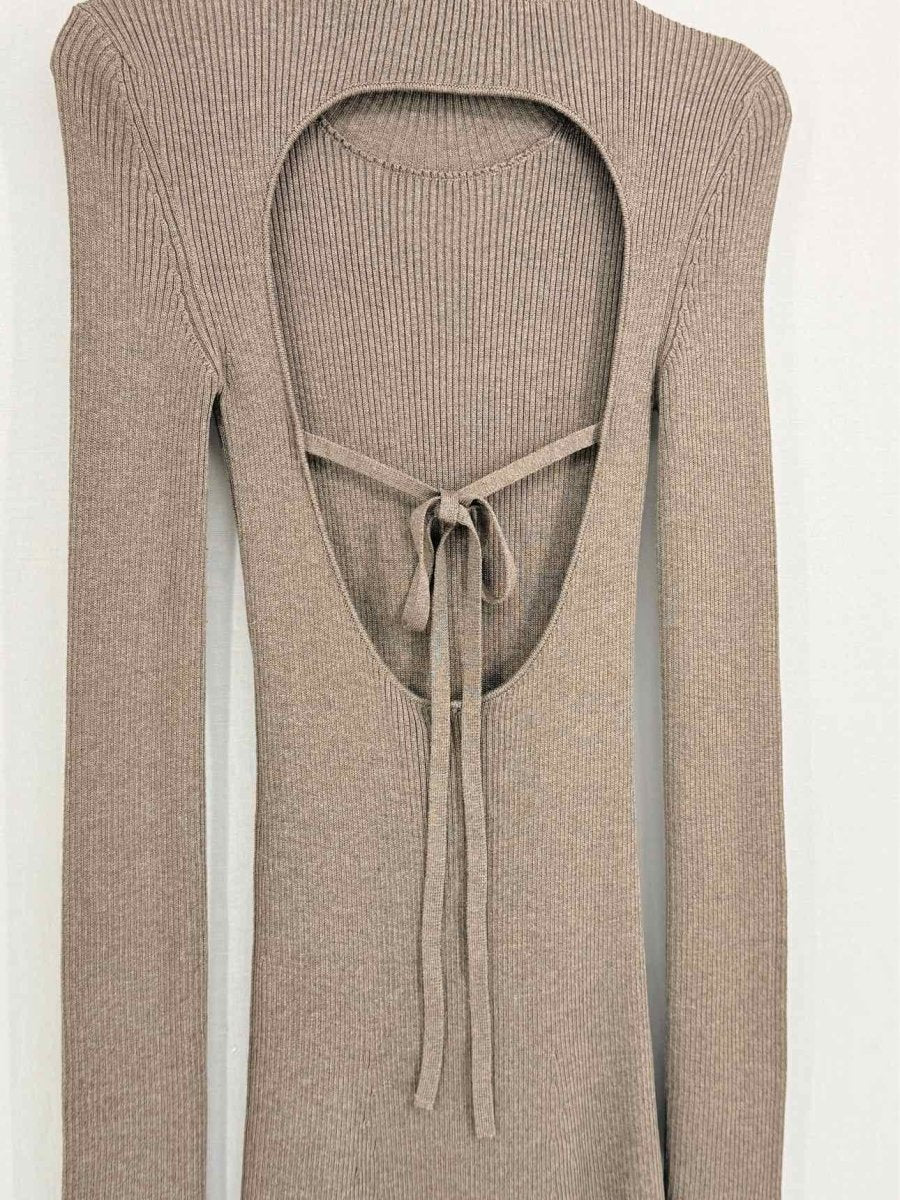 Pre - loved PETER DO Taupe Ribbed Size Small Midi Dress at Reems Closet