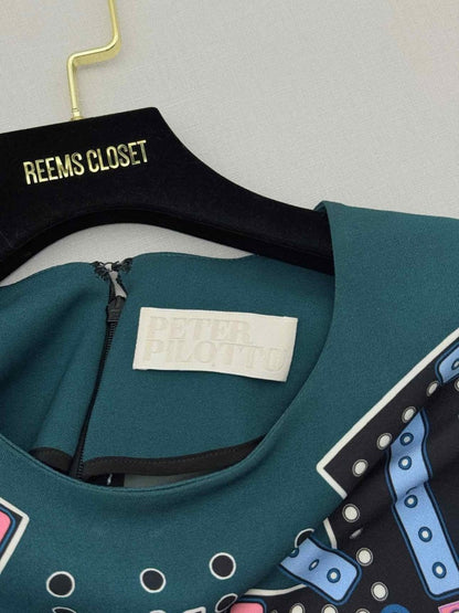 Pre - loved PETER PILOTTO Green Multicolor Size US 8 Short Dress at Reems Closet