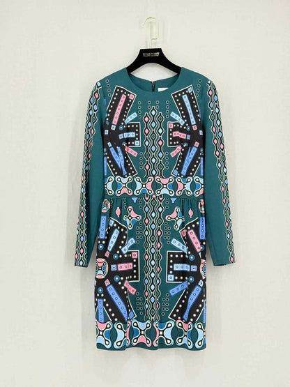 Pre - loved PETER PILOTTO Green Multicolor Size US 8 Short Dress at Reems Closet