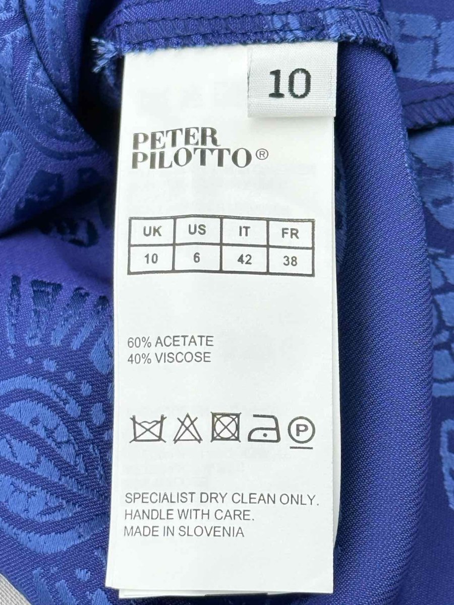 Pre - loved PETER PILOTTO Wrap Blue Jacquard Size US 6 Blouse at Reems Closet