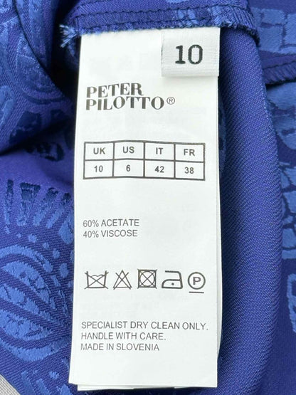Pre - loved PETER PILOTTO Wrap Blue Jacquard Size US 6 Blouse at Reems Closet