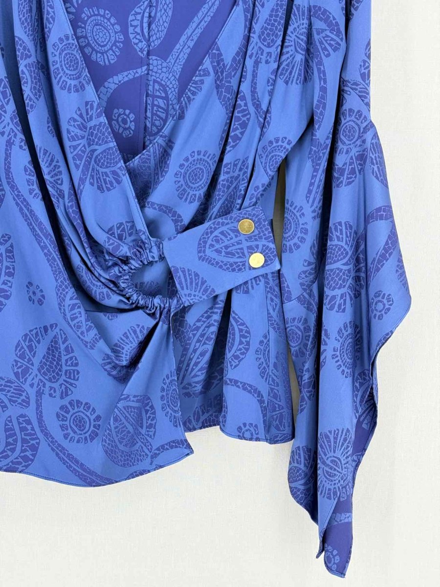 Pre - loved PETER PILOTTO Wrap Blue Jacquard Size US 6 Blouse at Reems Closet