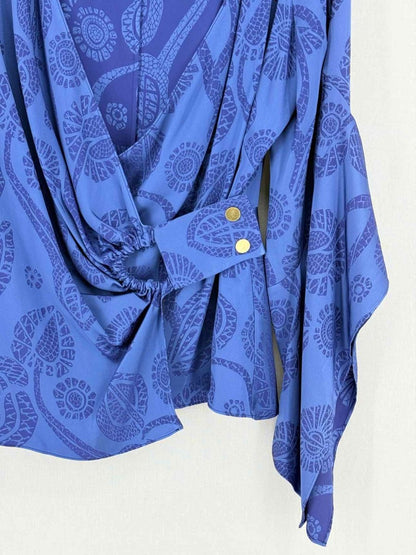 Pre - loved PETER PILOTTO Wrap Blue Jacquard Size US 6 Blouse at Reems Closet