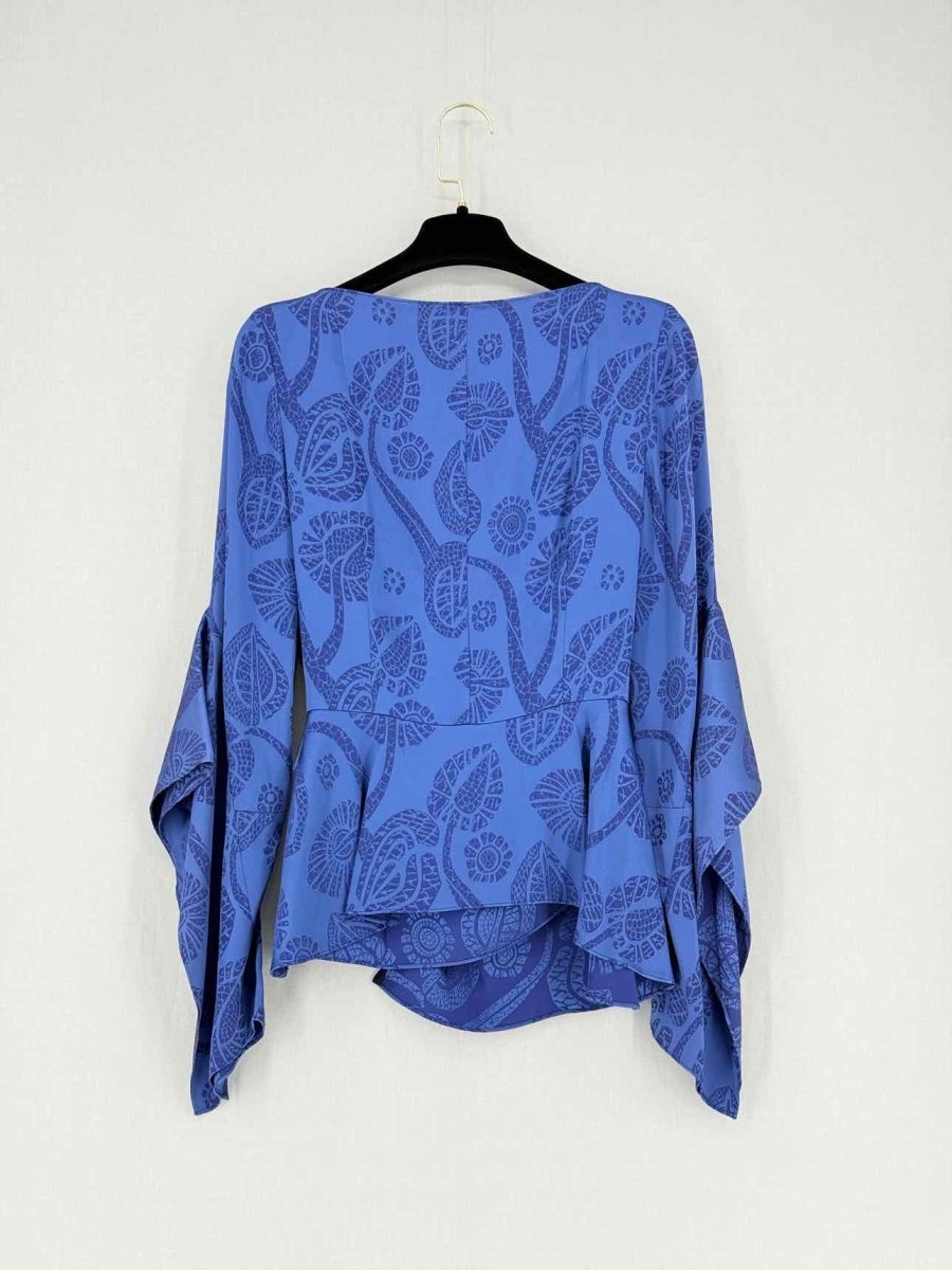 Pre - loved PETER PILOTTO Wrap Blue Jacquard Size US 6 Blouse at Reems Closet