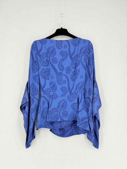 Pre - loved PETER PILOTTO Wrap Blue Jacquard Size US 6 Blouse at Reems Closet