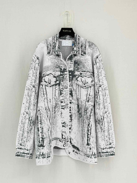 Pre - loved PH5 White & Grey Graphic Print Size Medium Jacket at Reems Closet