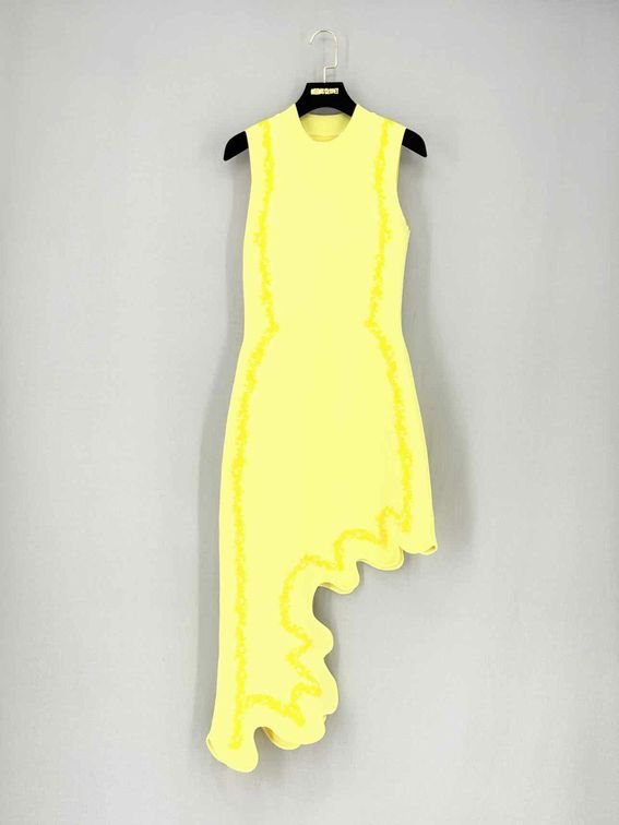 Pre - loved PH5 Yellow Wavy Size Small Knee Length Dress at Reems Closet
