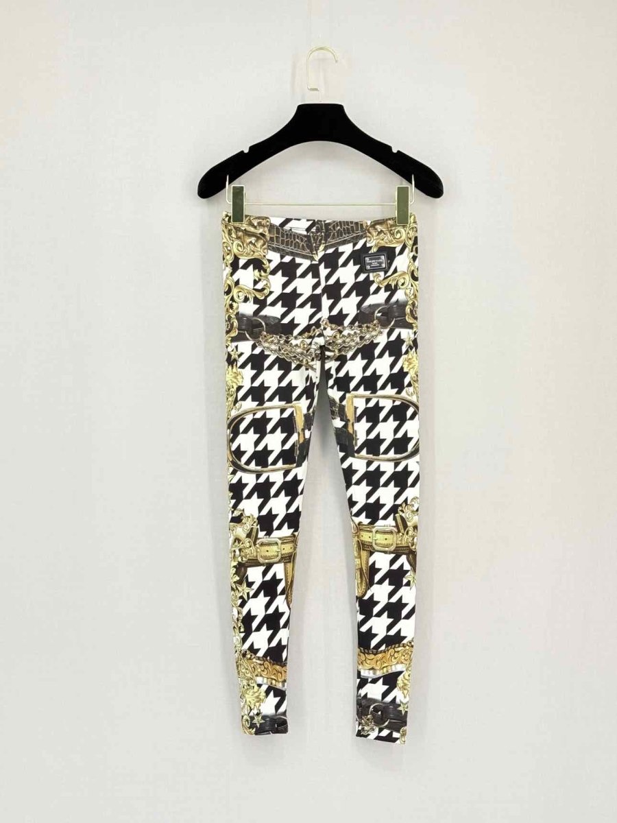 Pre-loved PHILIPP PLEIN Black, Gold & White Size Small Leggings at Reems Closet