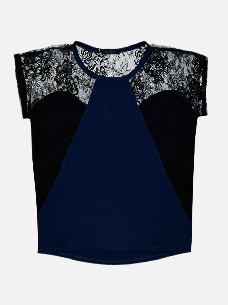 Pre - loved PINKO Black & Purple Lace Top at Reems Closet