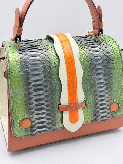 Pre - loved PITTDAR & BHUR Brown Multicolor Python Top Handle at Reems Closet