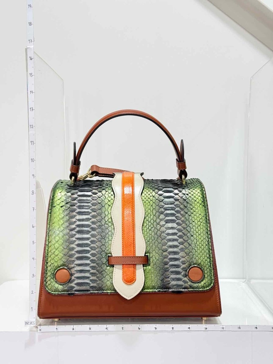 Pre - loved PITTDAR & BHUR Brown Multicolor Python Top Handle at Reems Closet