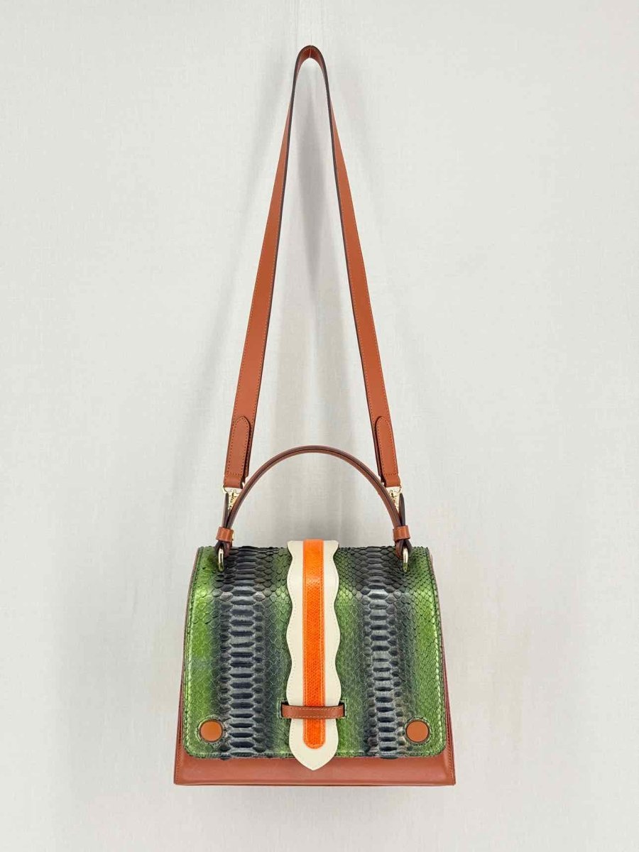 Pre - loved PITTDAR & BHUR Brown Multicolor Python Top Handle at Reems Closet