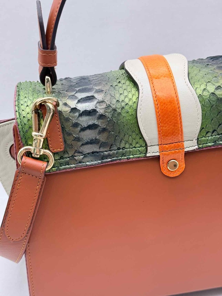 Pre - loved PITTDAR & BHUR Brown Multicolor Python Top Handle at Reems Closet