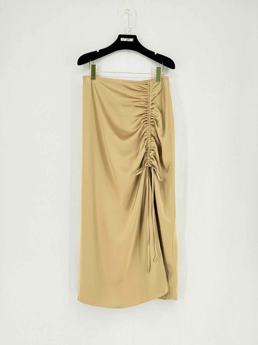 Pre - loved POLO RALPH LAUREN Ruched Beige Size US 4 Midi Skirt at Reems Closet